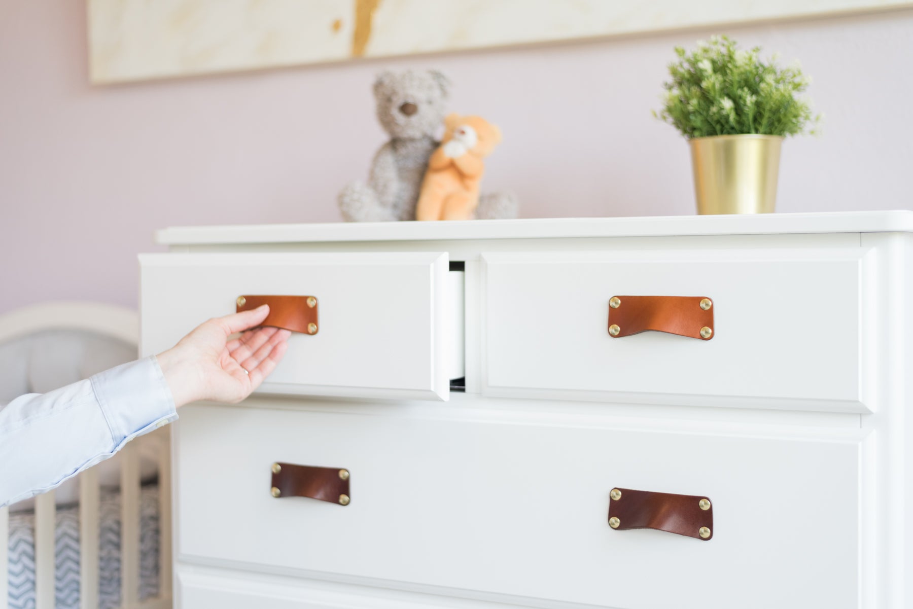 Soft, Nontoxic Leather Drawer Pulls in Kids Room Remodel
