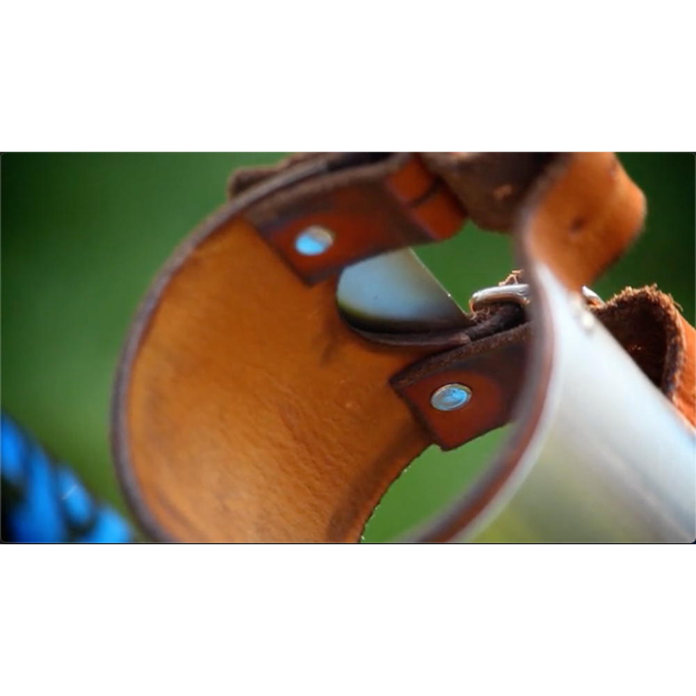 Close-up interior view of water bottle holder demonstrating leather lining