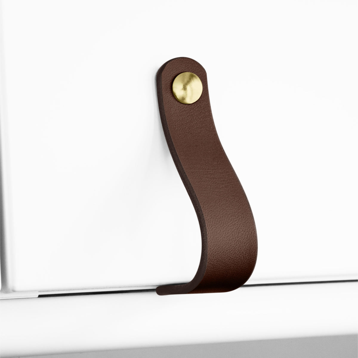 Walnut Studiolo Drawer Pulls Leather Cabinet Handle - The Lovejoy Dark Brown / Brass