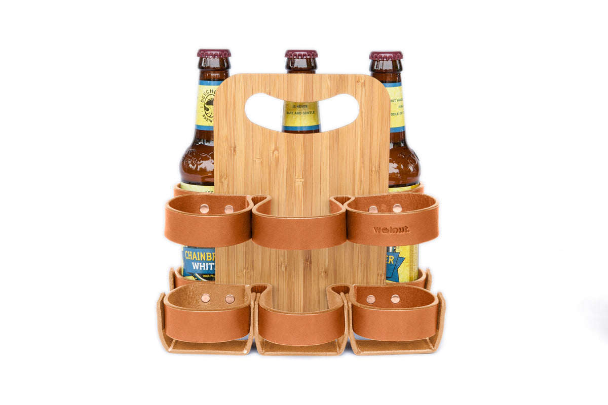 Walnut Studiolo Drink Accessories 6-Pack - Leather &quot;Spartan Carton&quot; - Honey / Bamboo