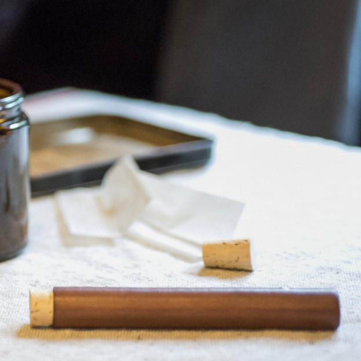 Handroll tube leather case with cap off